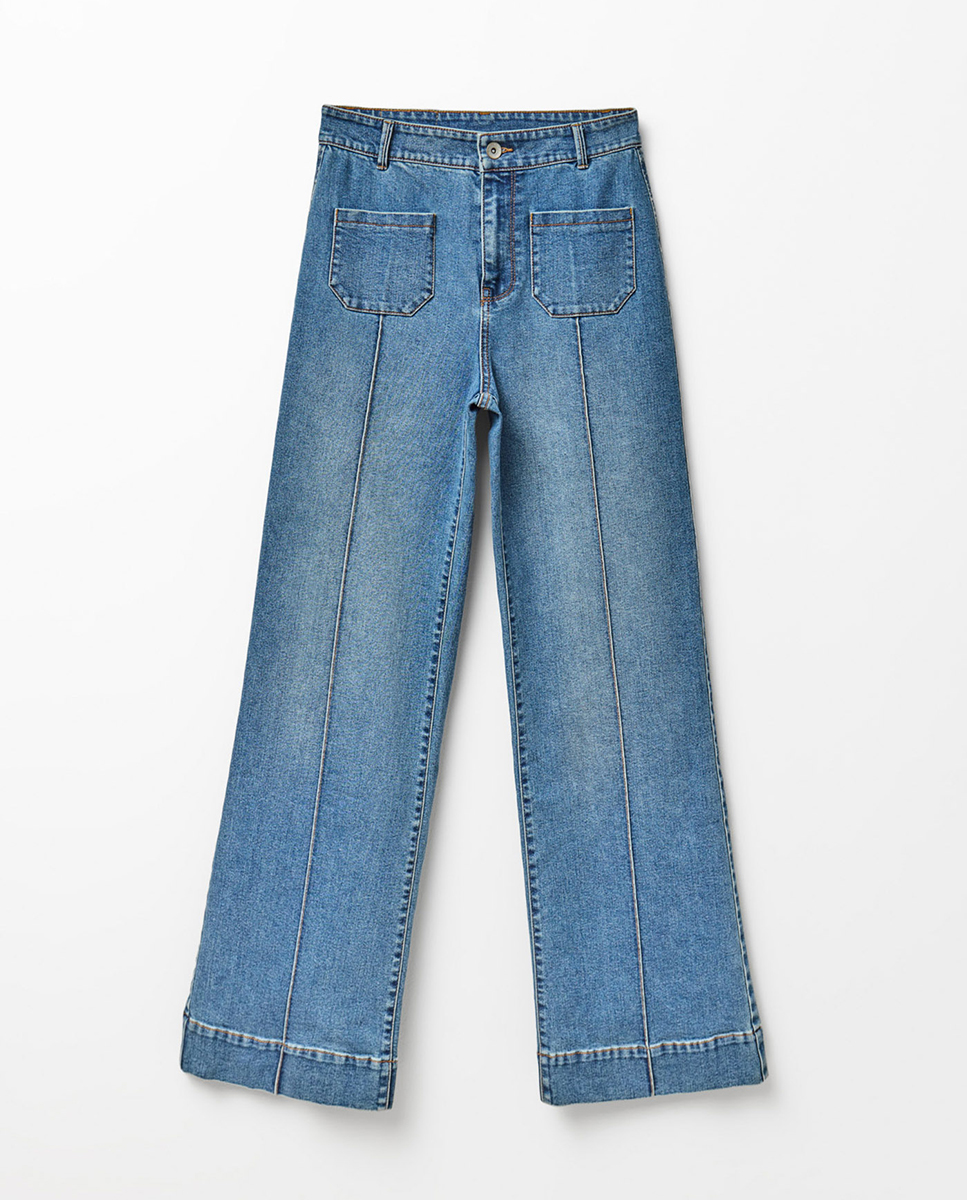 Jeans Largas à Boca de Sino Azul pálido-7