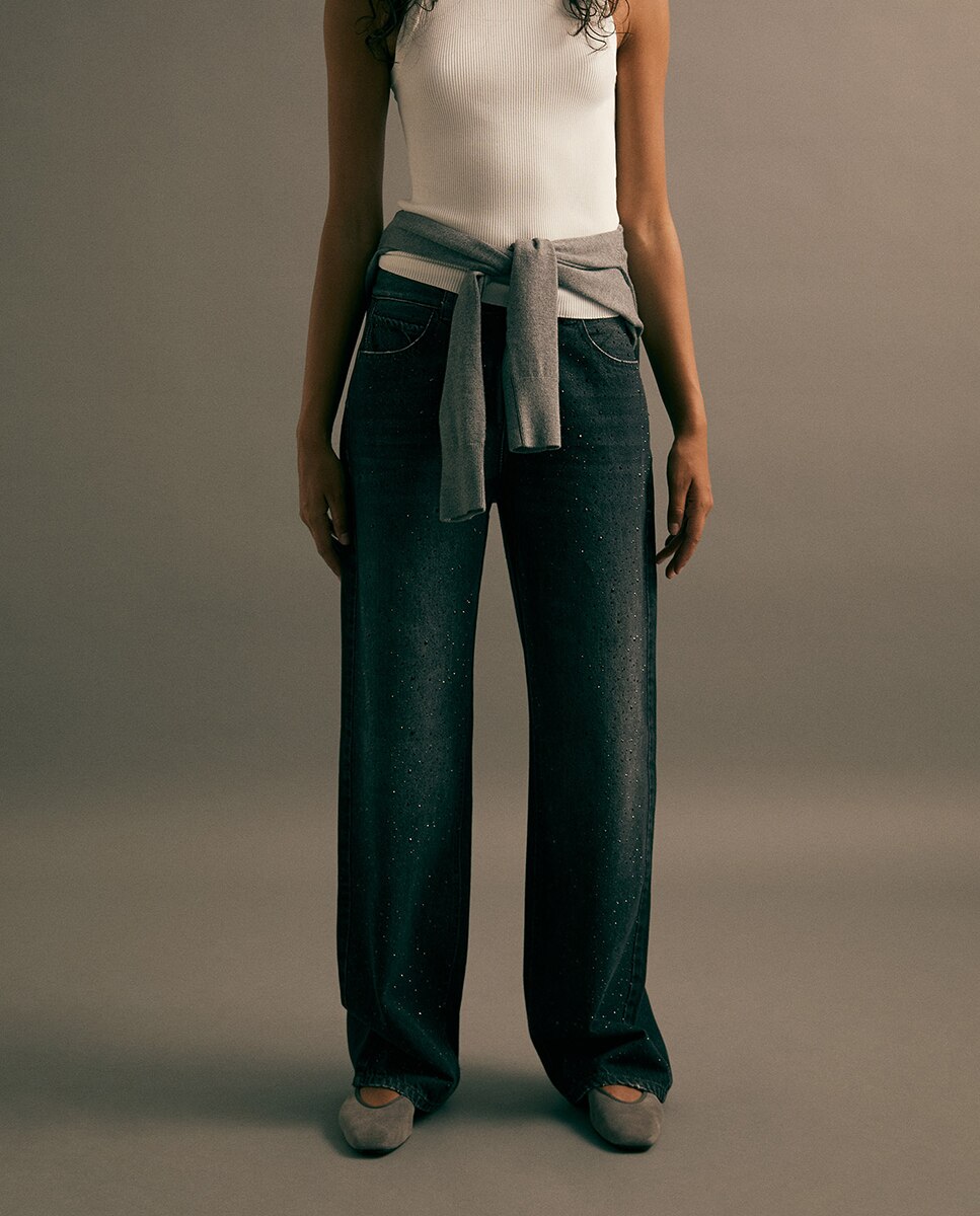Jeans Straight com Cintura Média Cinzento-2