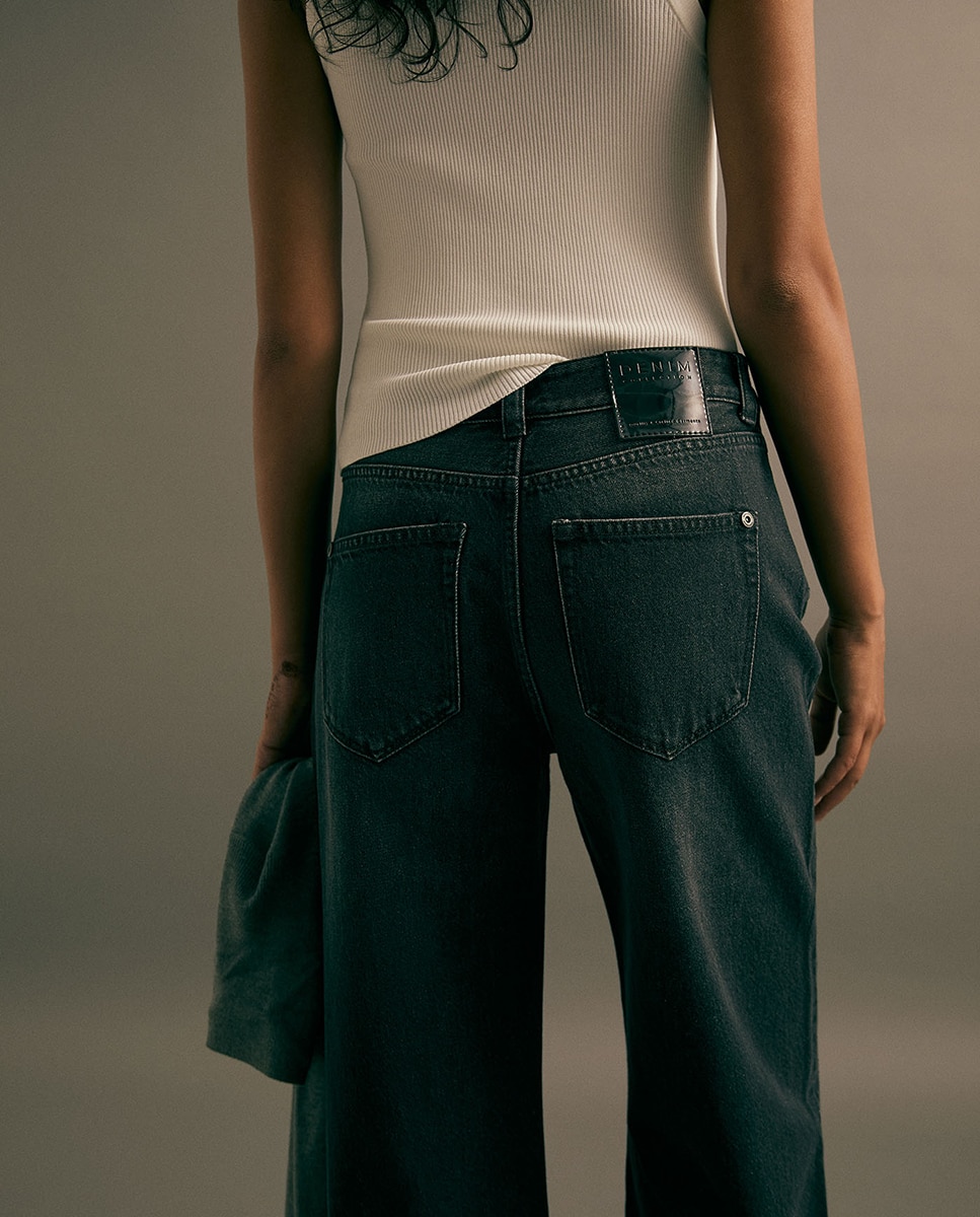 Jeans Straight com Cintura Média Cinzento-6
