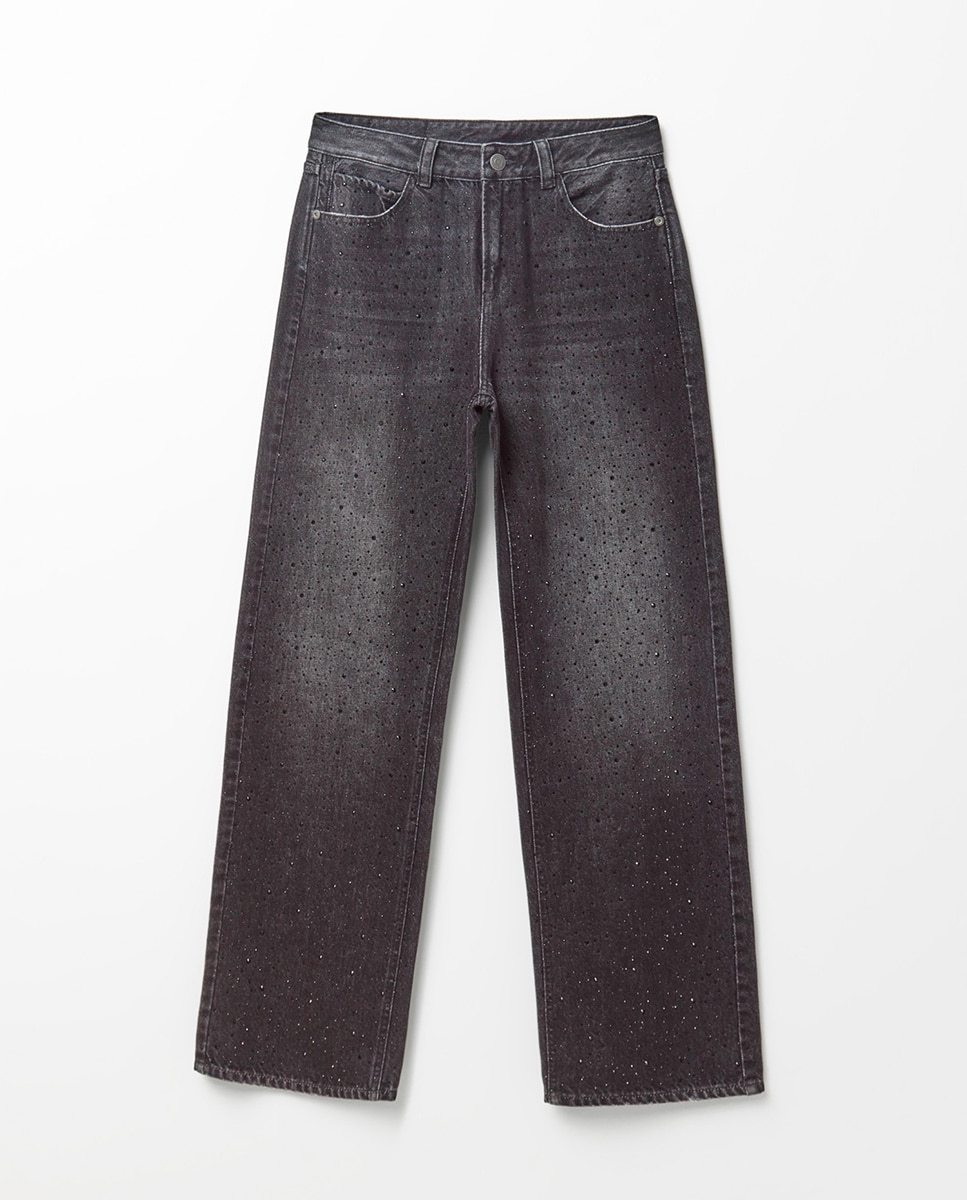 Jeans Straight com Cintura Média Cinzento-7