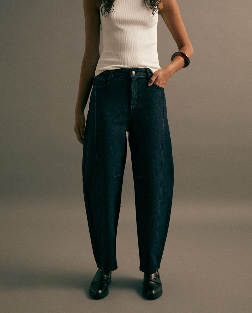 Jeans Barrel com Cintura Azul-escuro-2