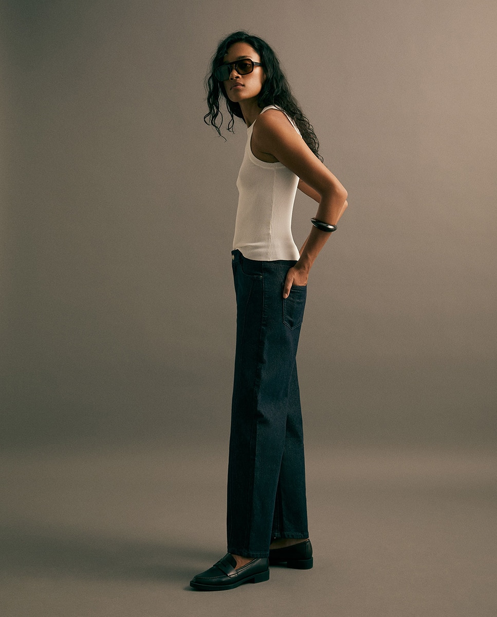 Jeans Barrel com Cintura Azul-escuro-4