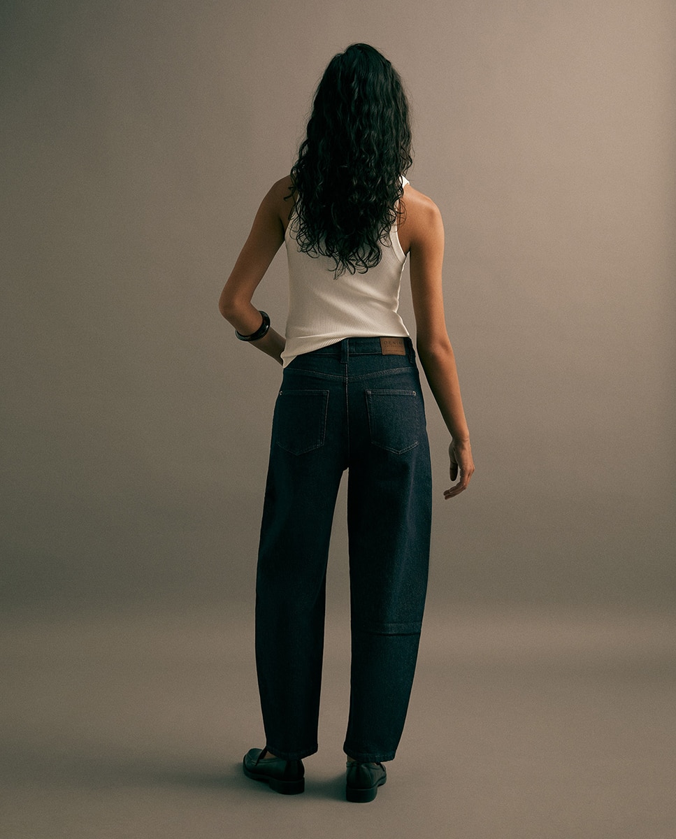 Jeans Barrel com Cintura Azul-escuro-5