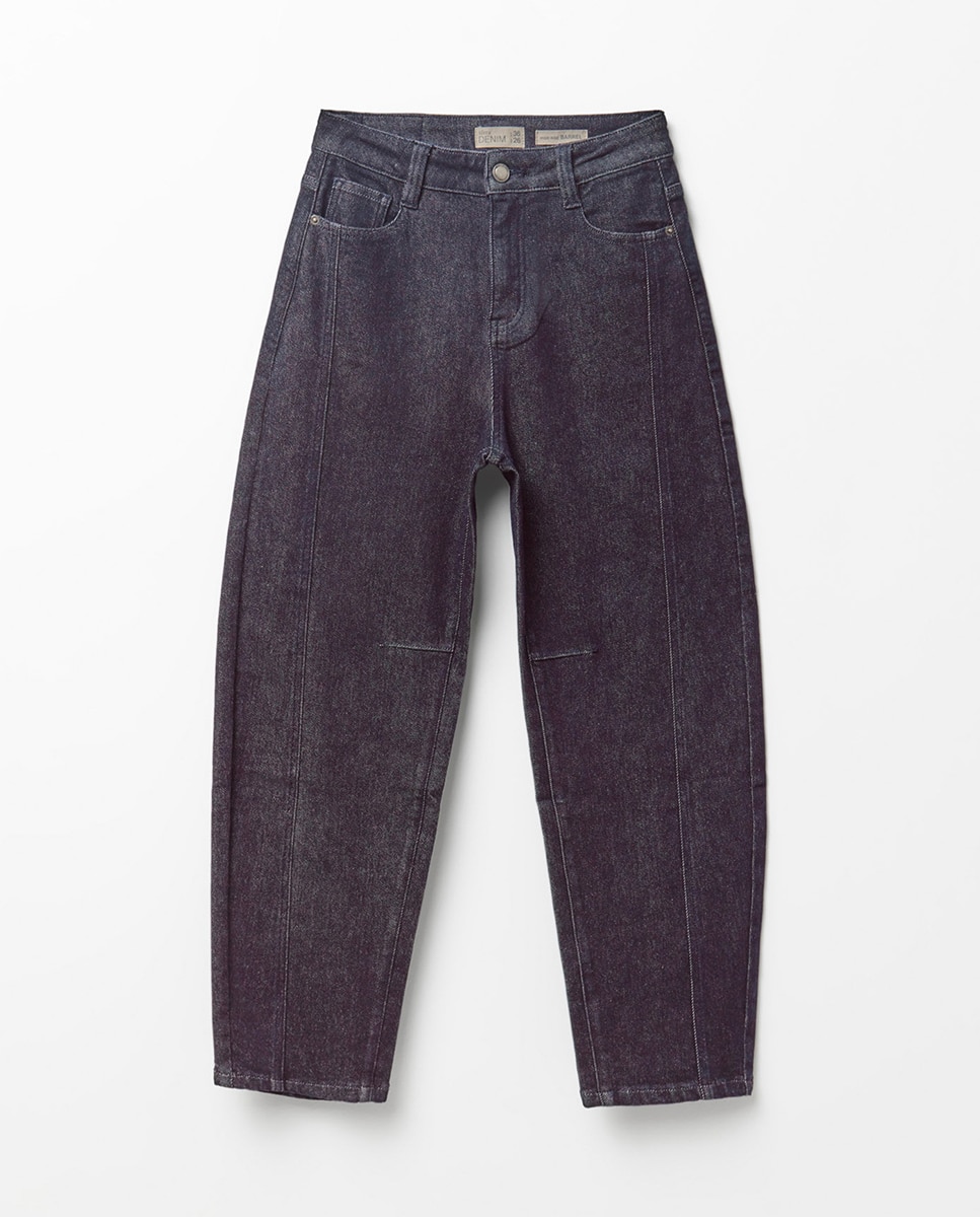 Jeans Barrel com Cintura Azul-escuro-7