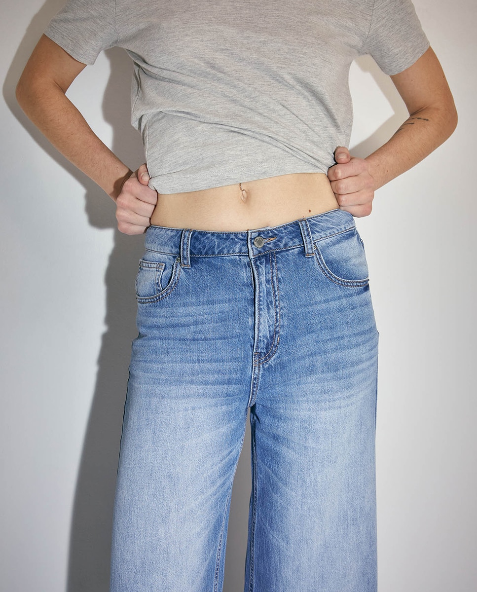 Jeans Palazzo com Cintura Azul-5