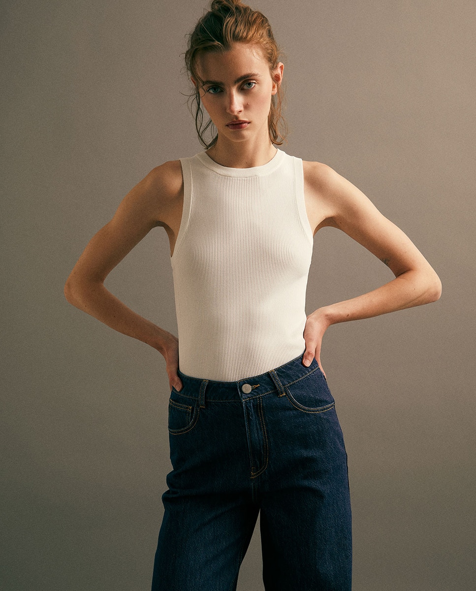 Jeans Palazzo com Cintura Subida Índigo-5
