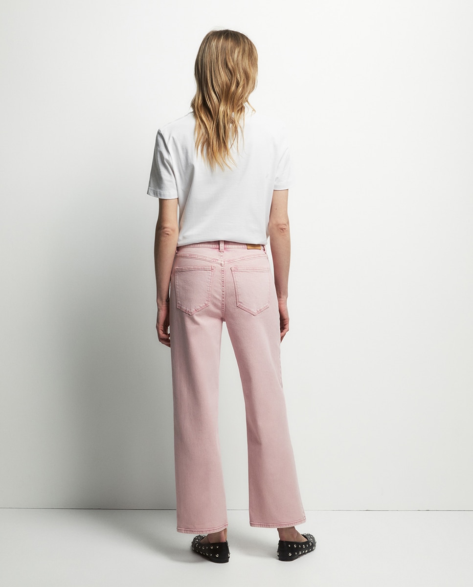 Jeans Largas pelo Tornozelo Rosa-3