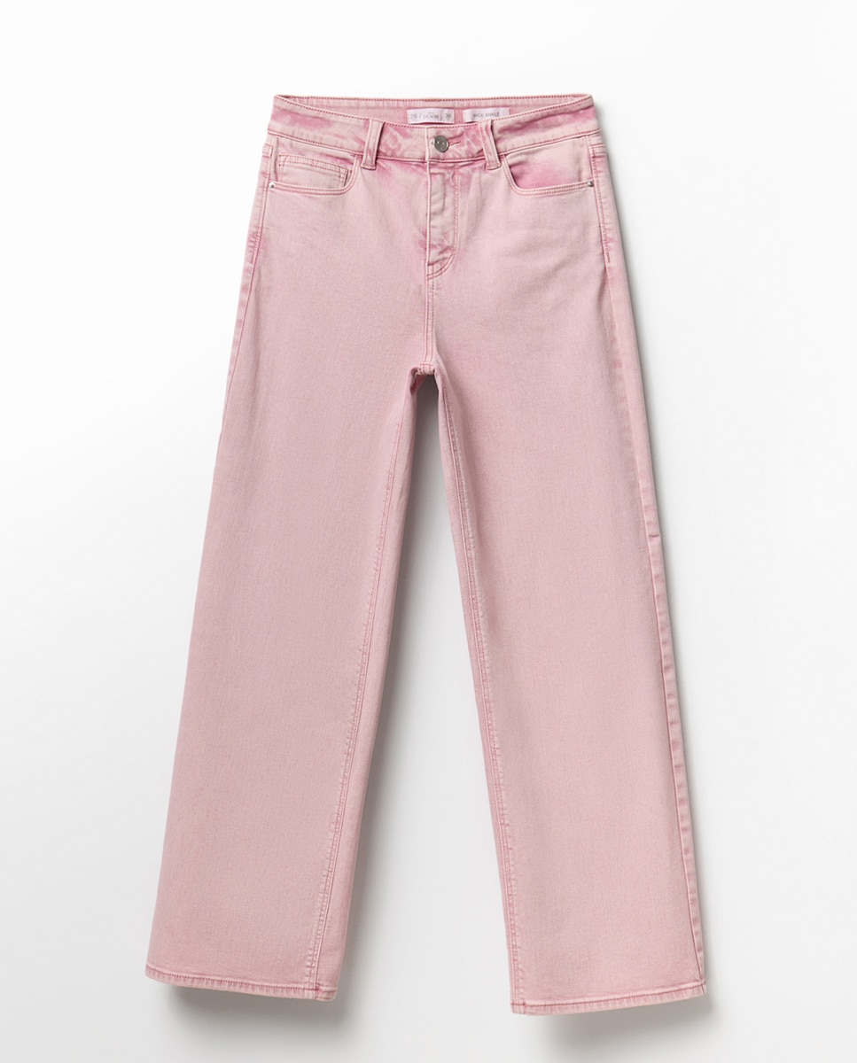 Jeans Largas pelo Tornozelo Rosa-4