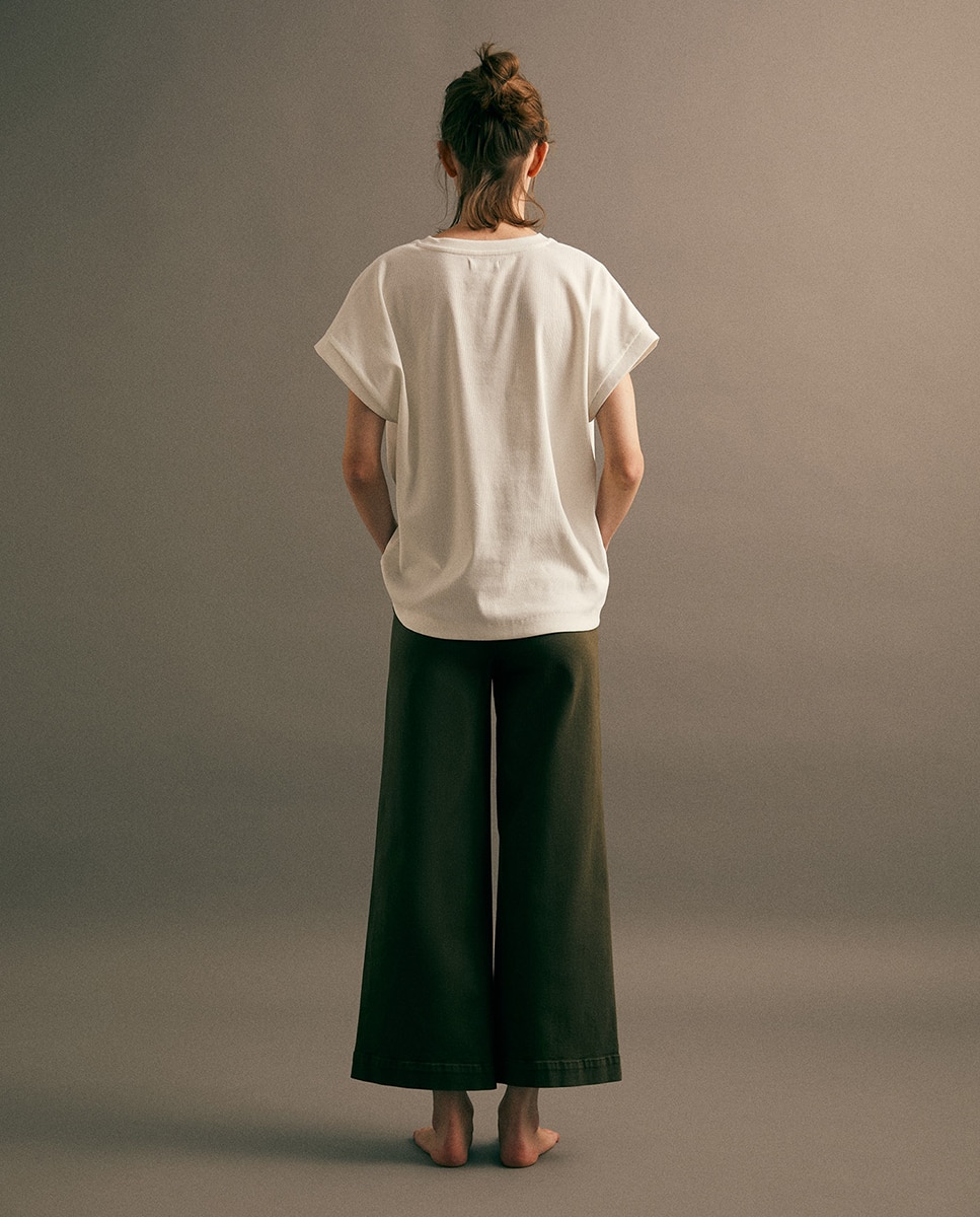 Jeans Tipo Culotte com Cintura Subida 520 Caqui-4