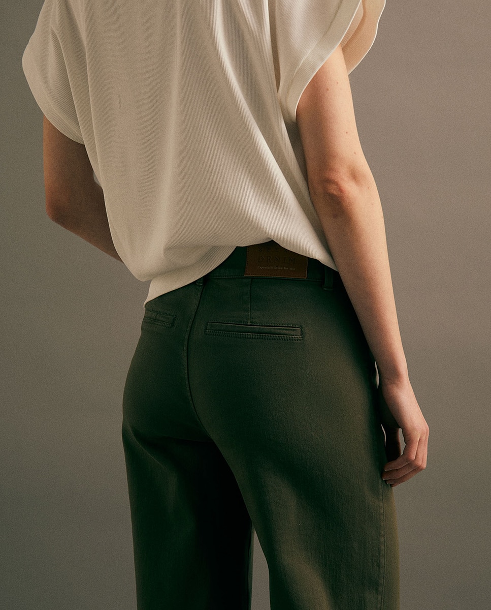Jeans Tipo Culotte com Cintura Subida 520 Caqui-5
