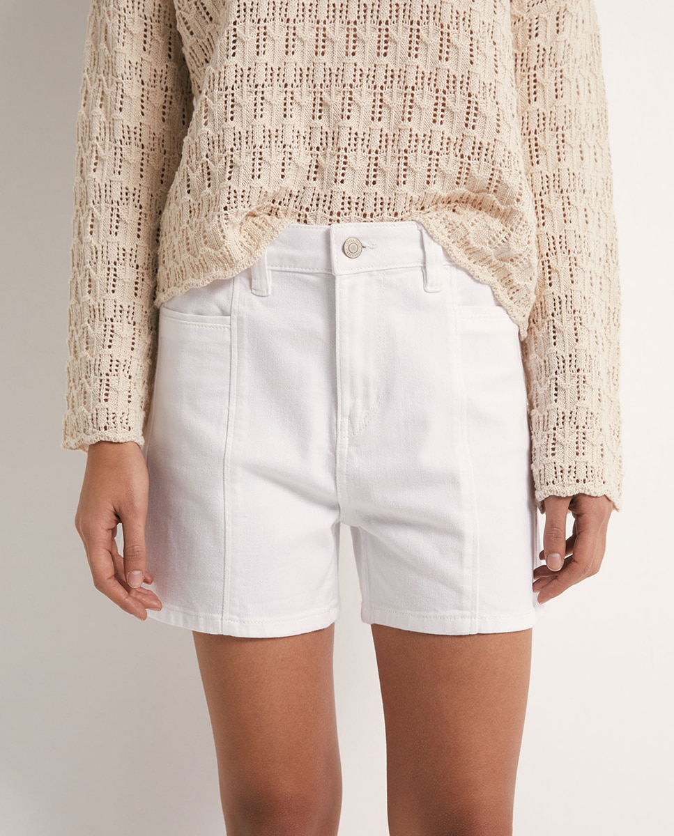 Jeans tipo Bermudas Descontraídas Branco-3