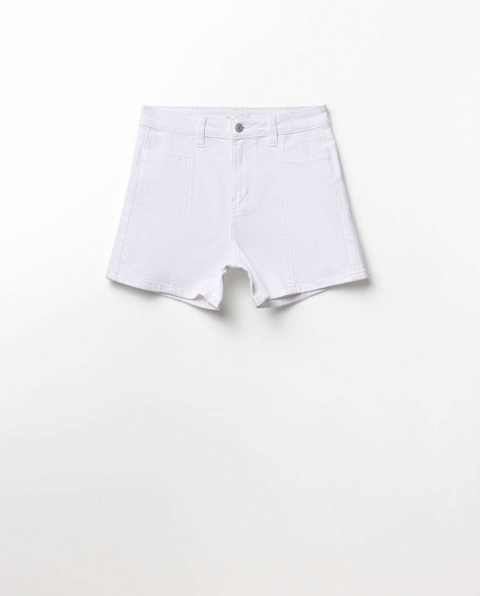 Jeans tipo Bermudas Descontraídas Branco-5