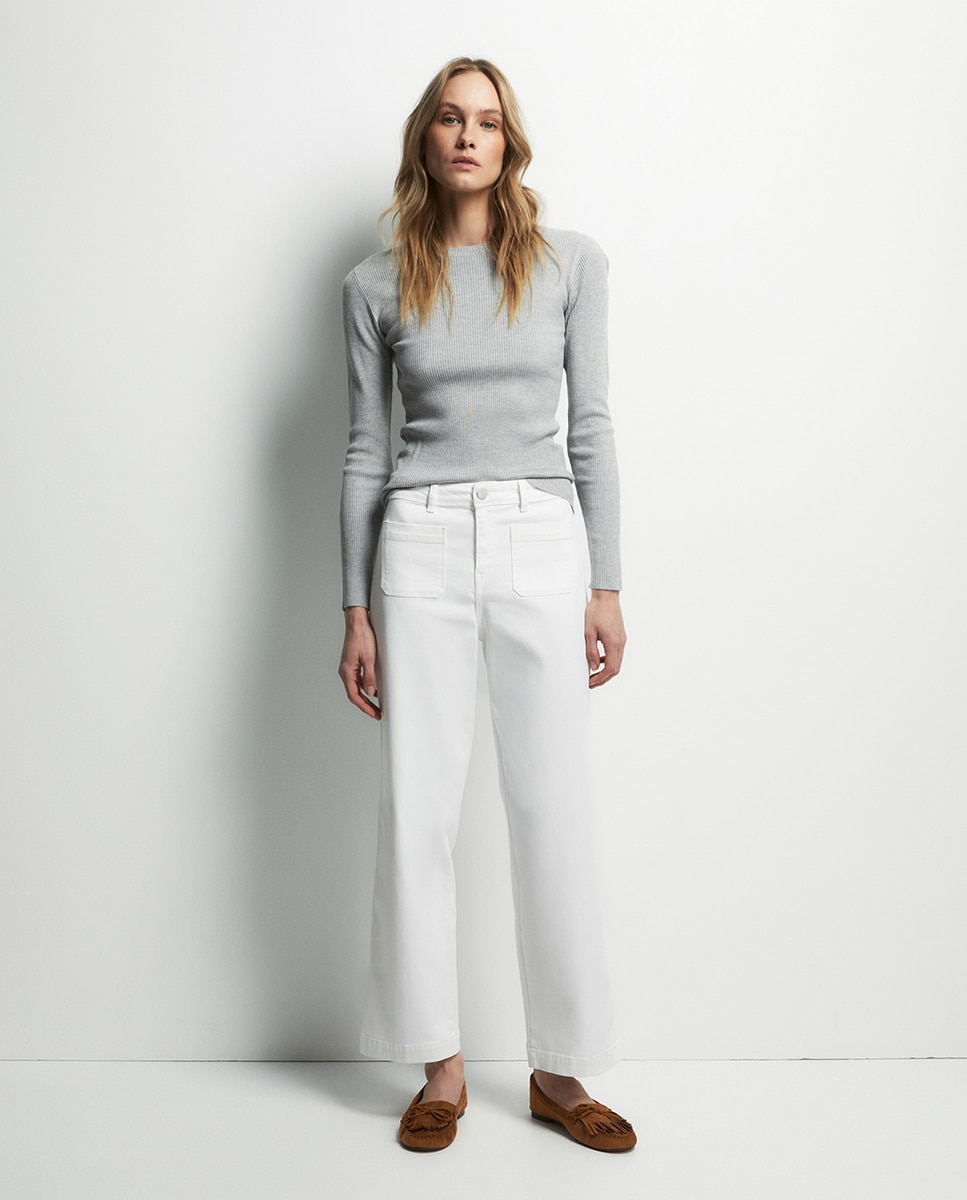 Jeans Straight pelo Tornozelo Branco-1