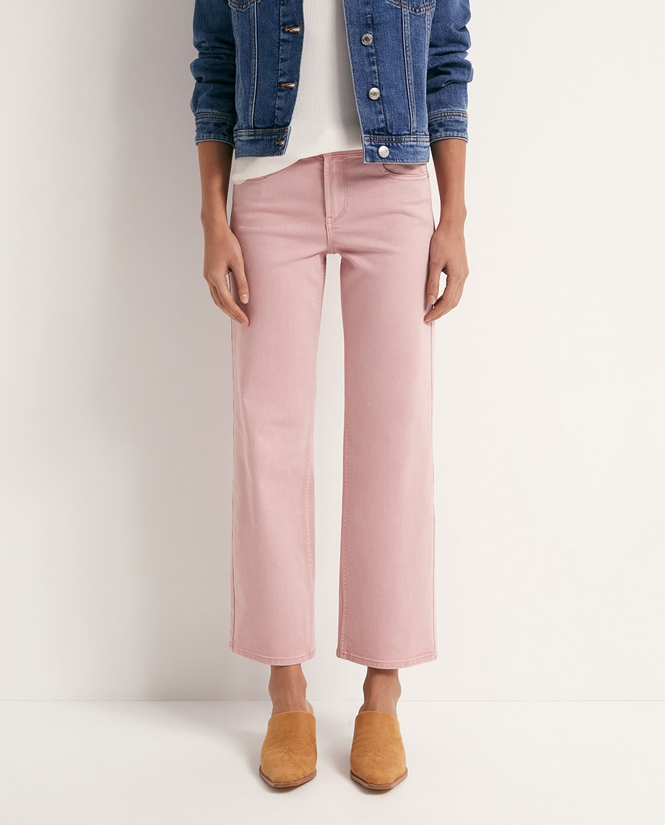 Jeans Straight pelo Tornozelo Rosa-2