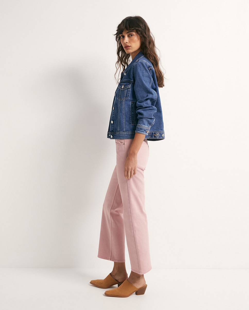 Jeans Straight pelo Tornozelo Rosa-3