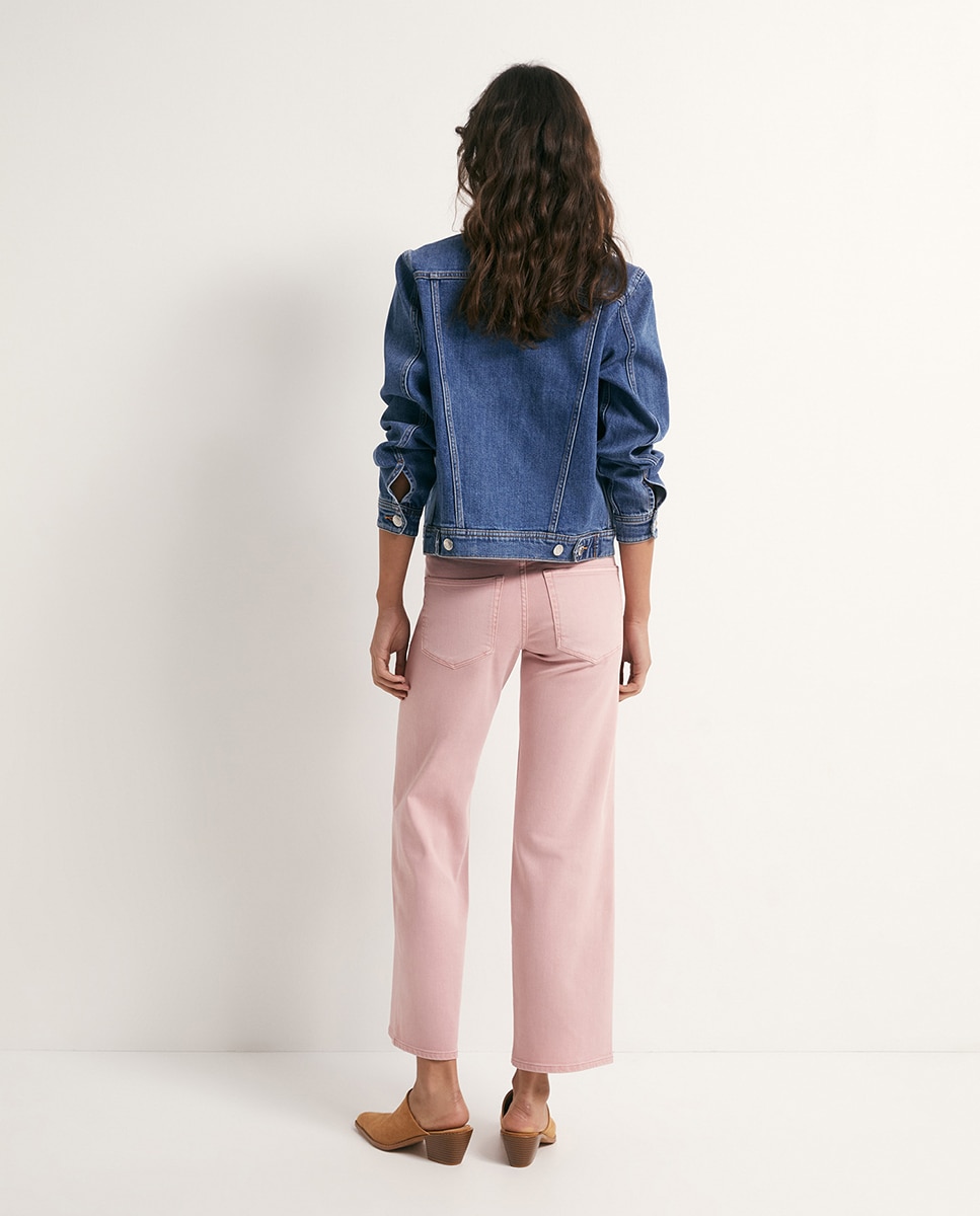 Jeans Straight pelo Tornozelo Rosa-4
