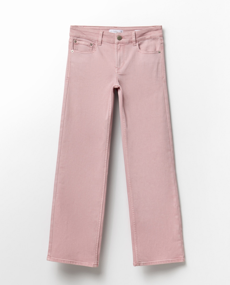 Jeans Straight pelo Tornozelo Rosa-5