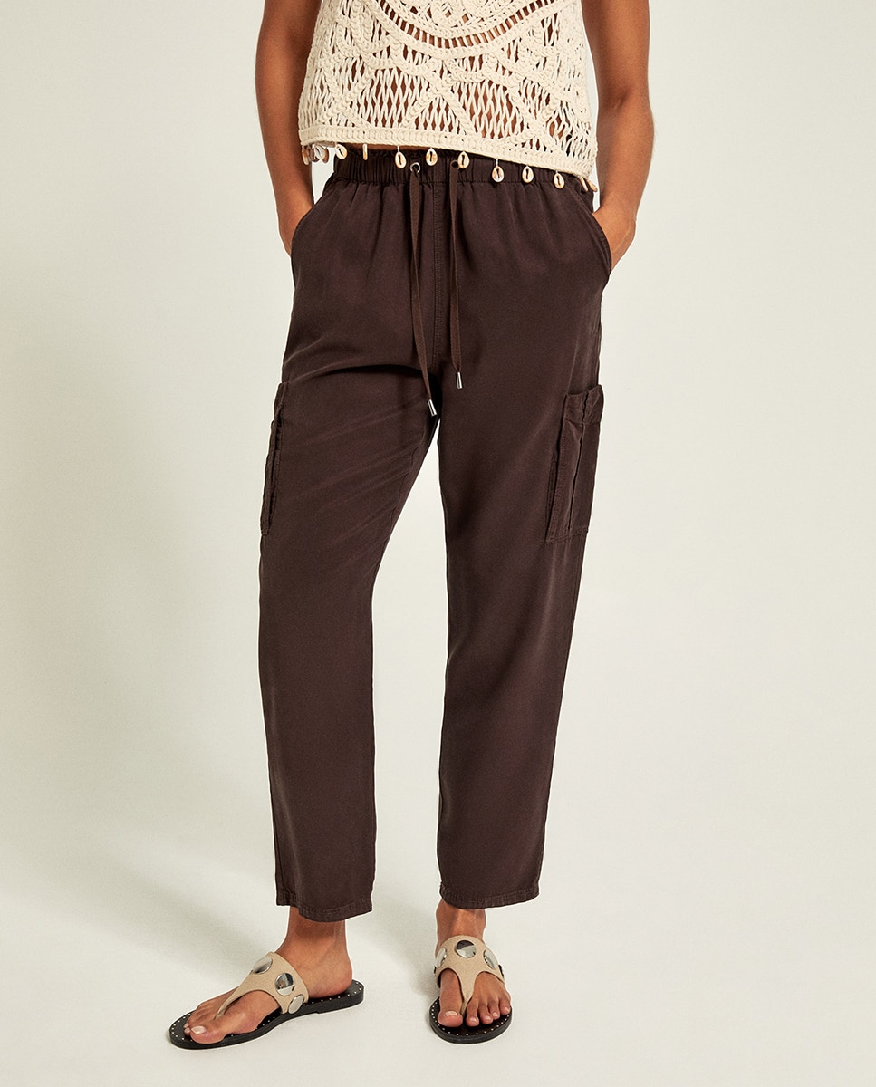 Jeans Cargo Tapered Castanho-2