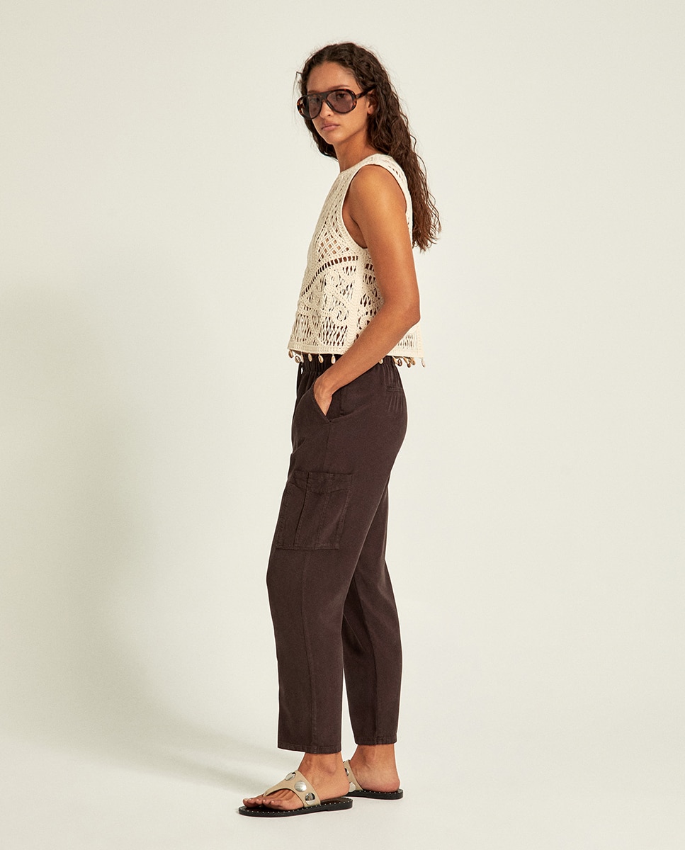 Jeans Cargo Tapered Castanho-4