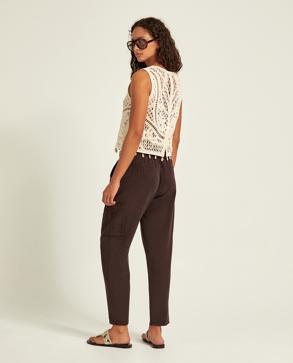 Jeans Cargo Tapered Castanho-5