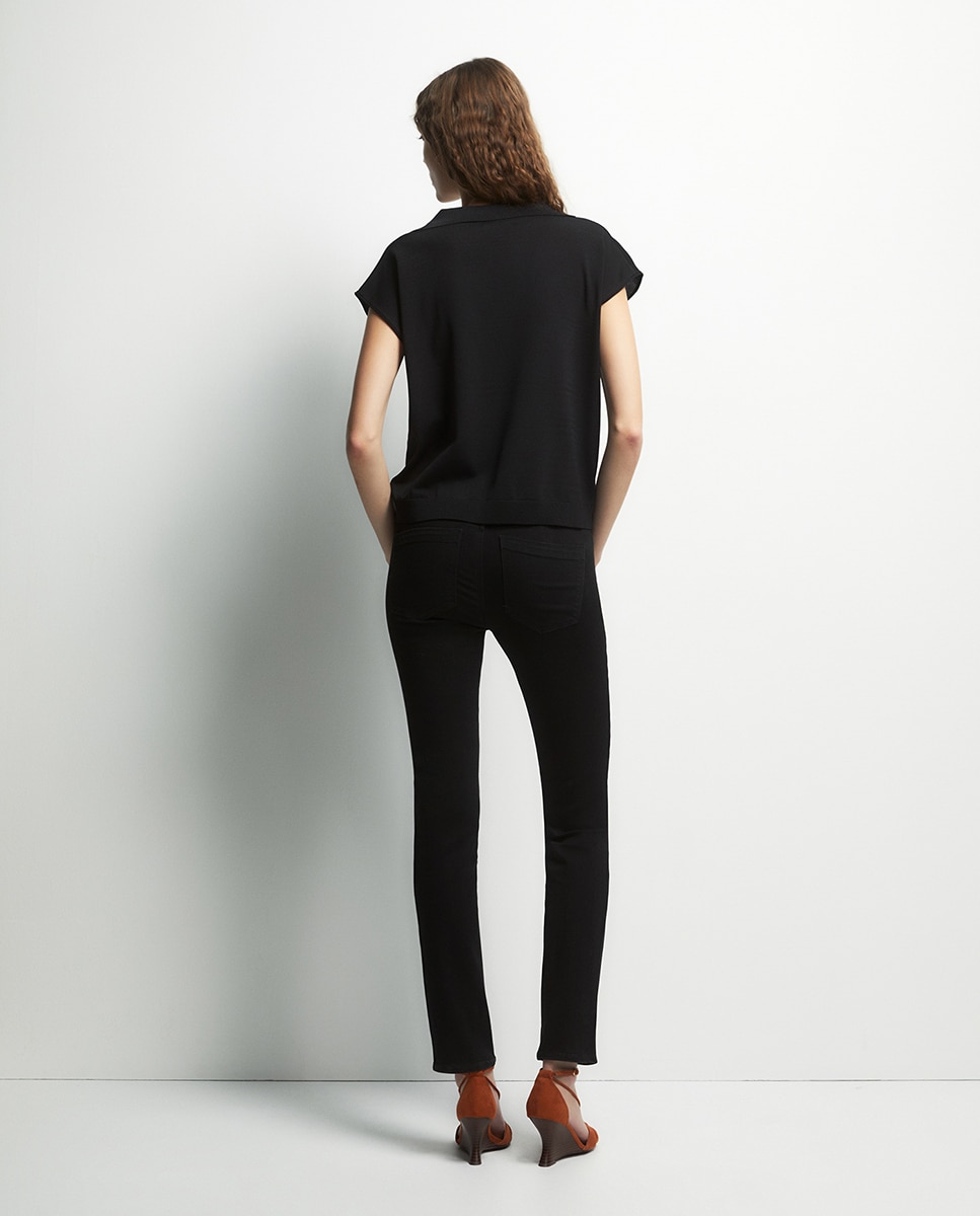 Jeans de Cintura Subida Preto-4