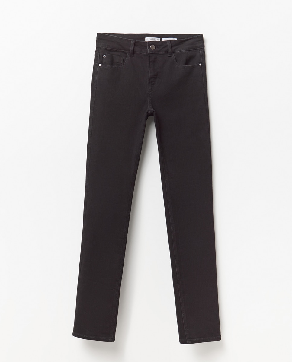 Jeans de Cintura Subida Preto-5