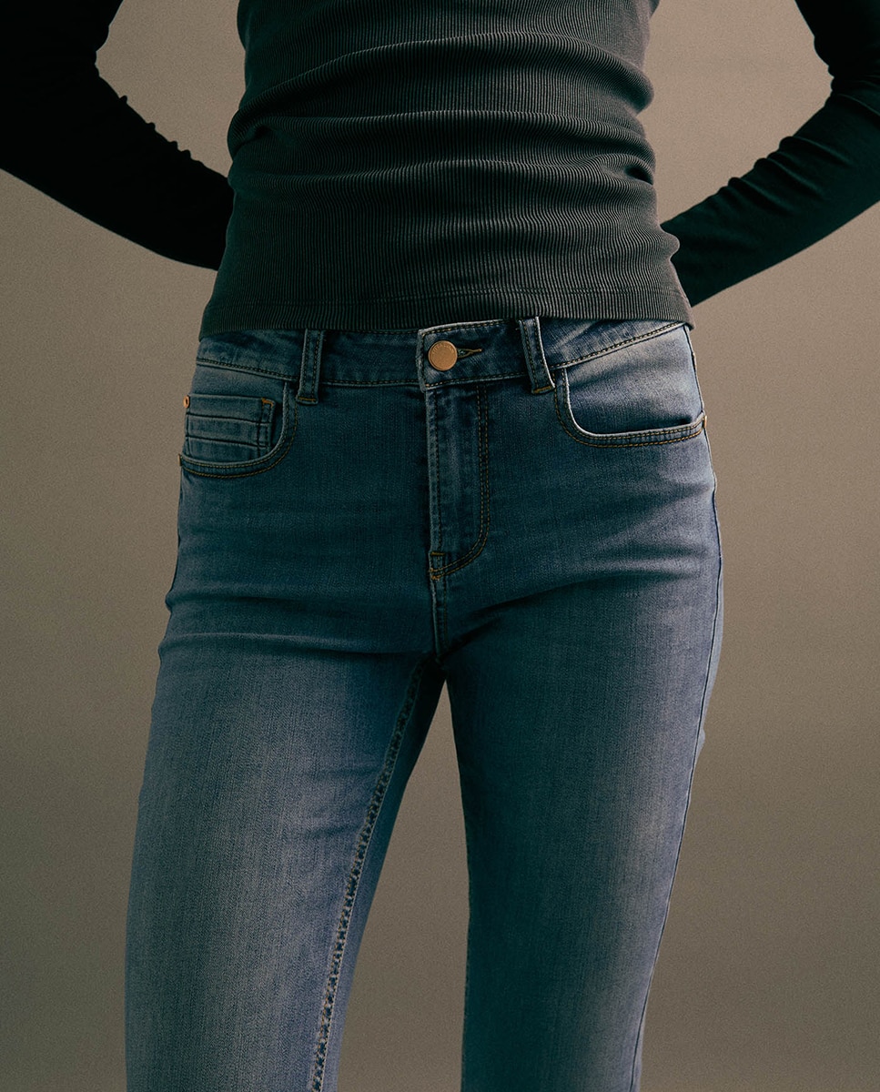 Jeans Skinny de Cintura Subida Azul pálido-3