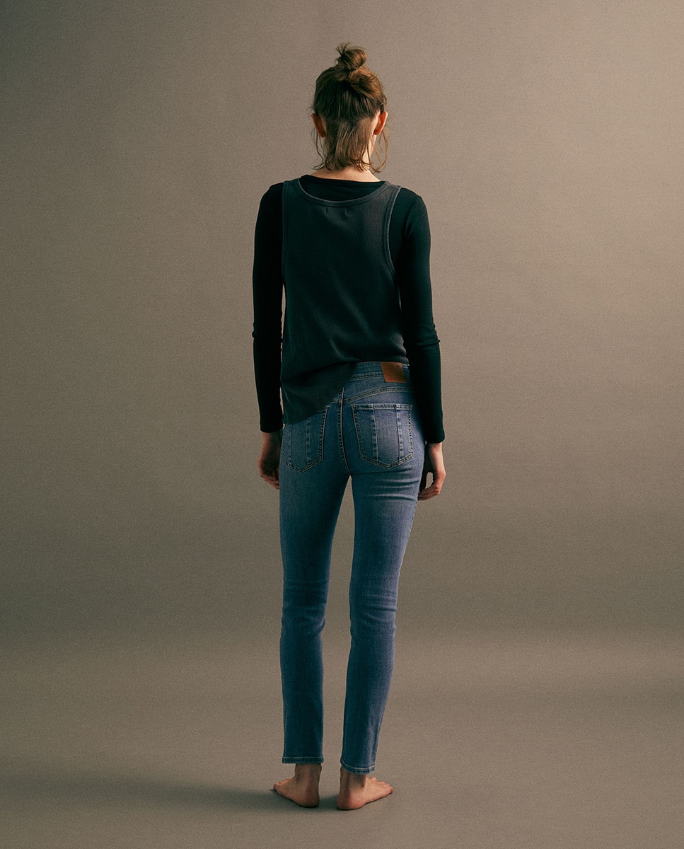 Jeans Skinny de Cintura Subida Azul pálido-5