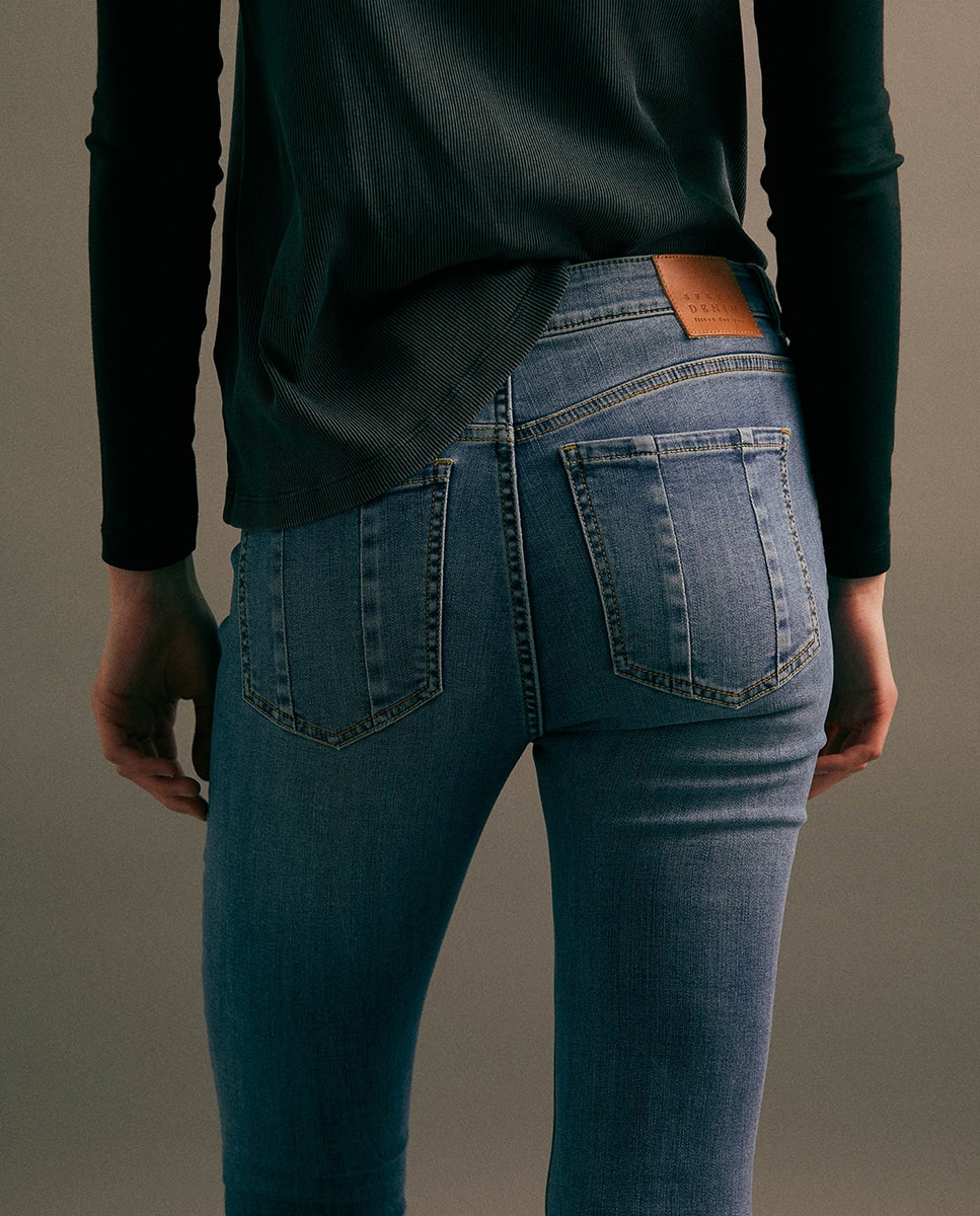 Jeans Skinny de Cintura Subida Azul pálido-6