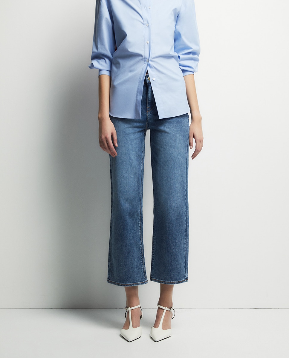 Jeans Largas pelo Tornozelo Azul-claro-2