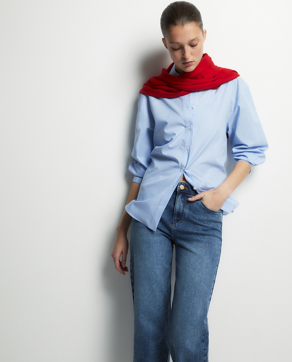 Jeans Largas pelo Tornozelo Azul-claro-3