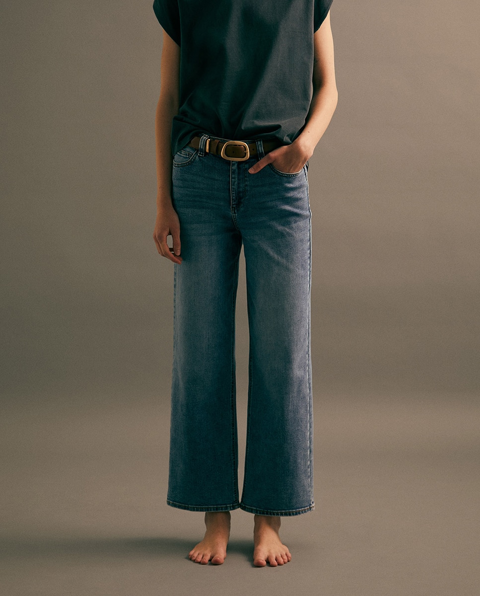 Jeans Largas pelo Tornozelo Azul pálido-2