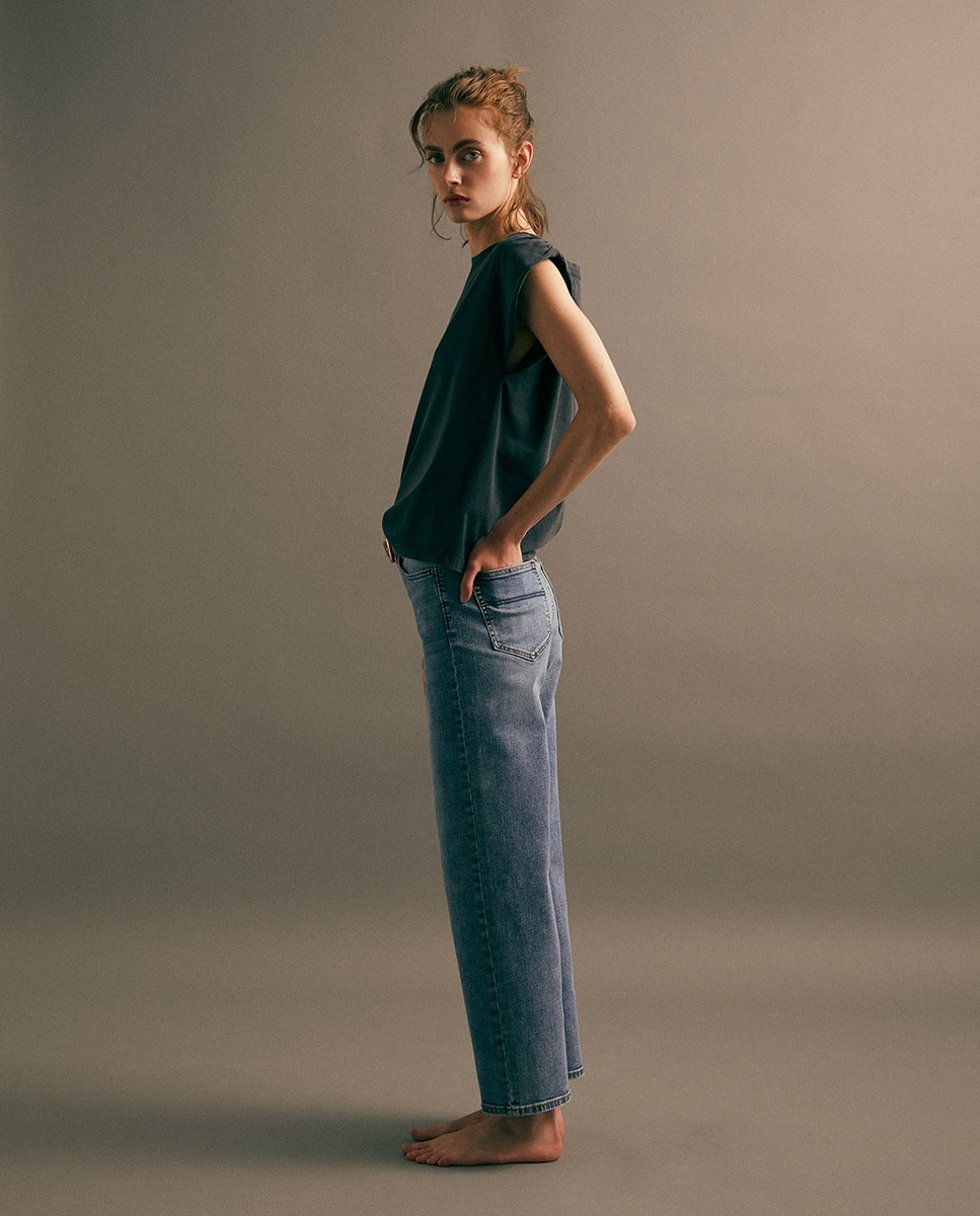 Jeans Largas pelo Tornozelo Azul pálido-3