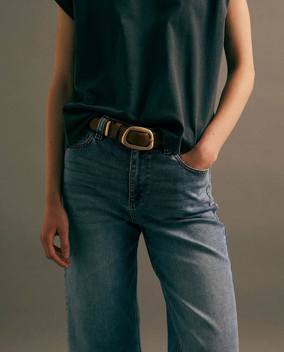 Jeans Largas pelo Tornozelo Azul pálido-4