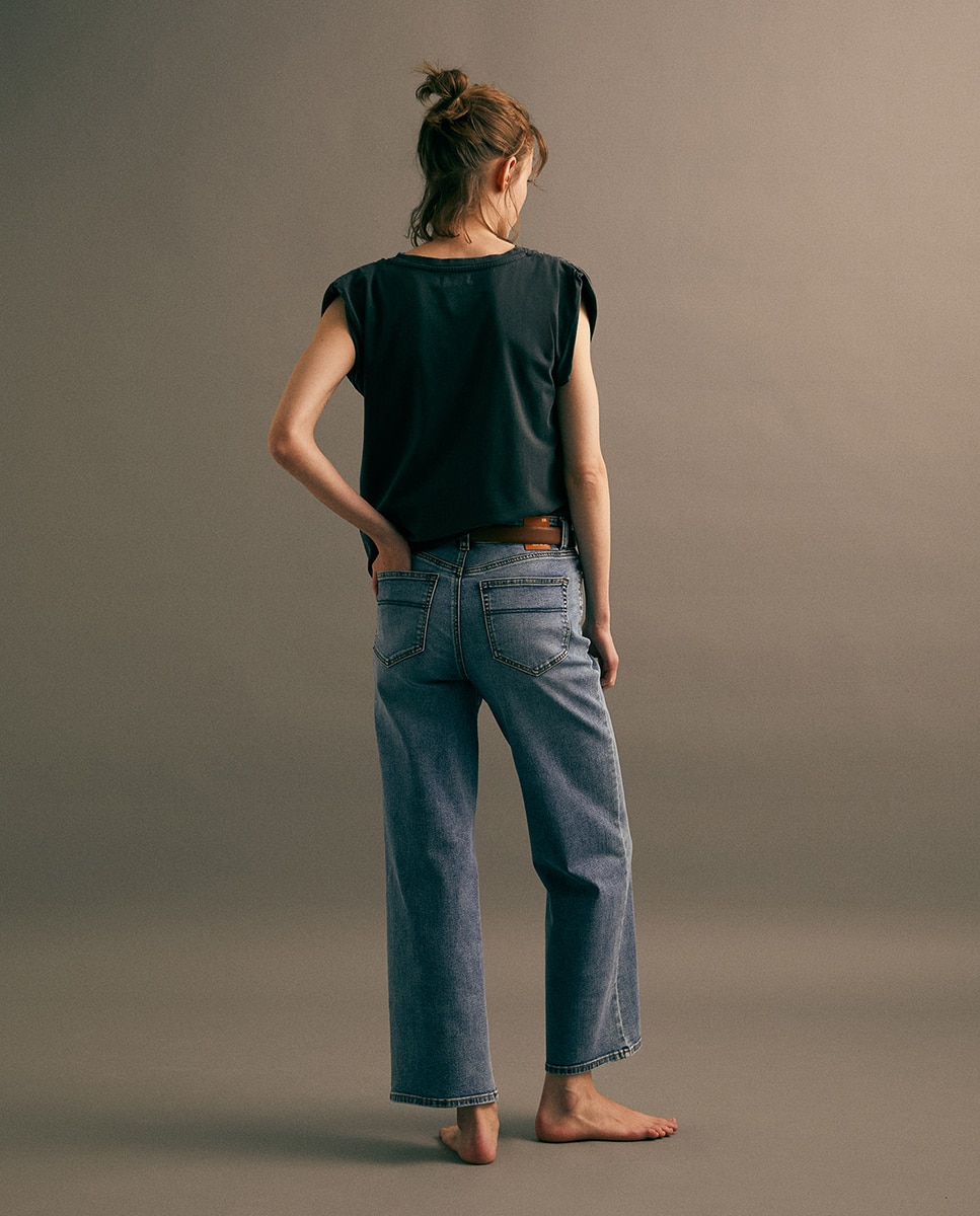 Jeans Largas pelo Tornozelo Azul pálido-5