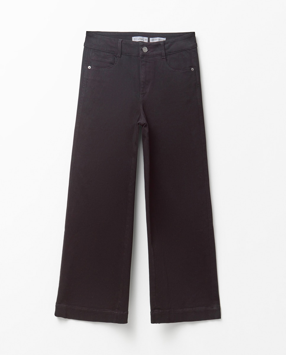 Jeans Tipo Culotte com Cintura Subida Preto Intenso-8