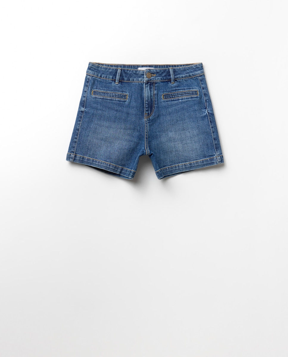 Jeans tipo Bermudas Descontraídas Azul-5