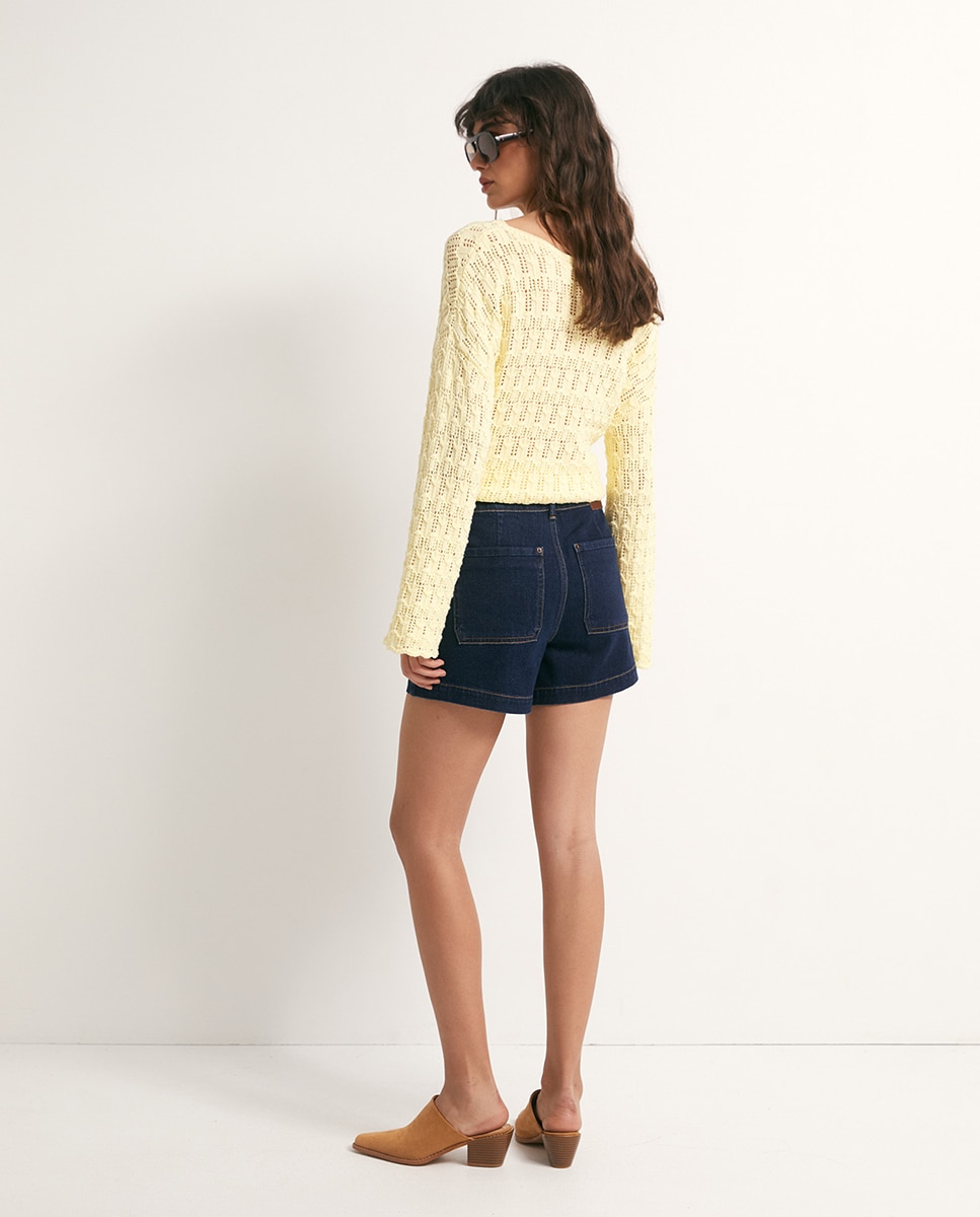 Jeans tipo Bermudas Descontraídas Azul-escuro-4