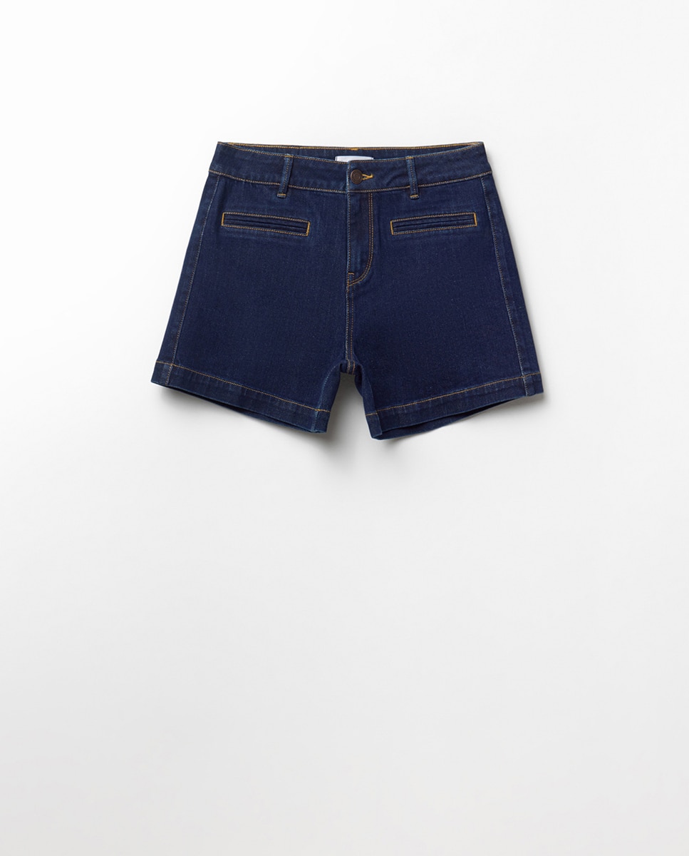 Jeans tipo Bermudas Descontraídas Azul-escuro-5