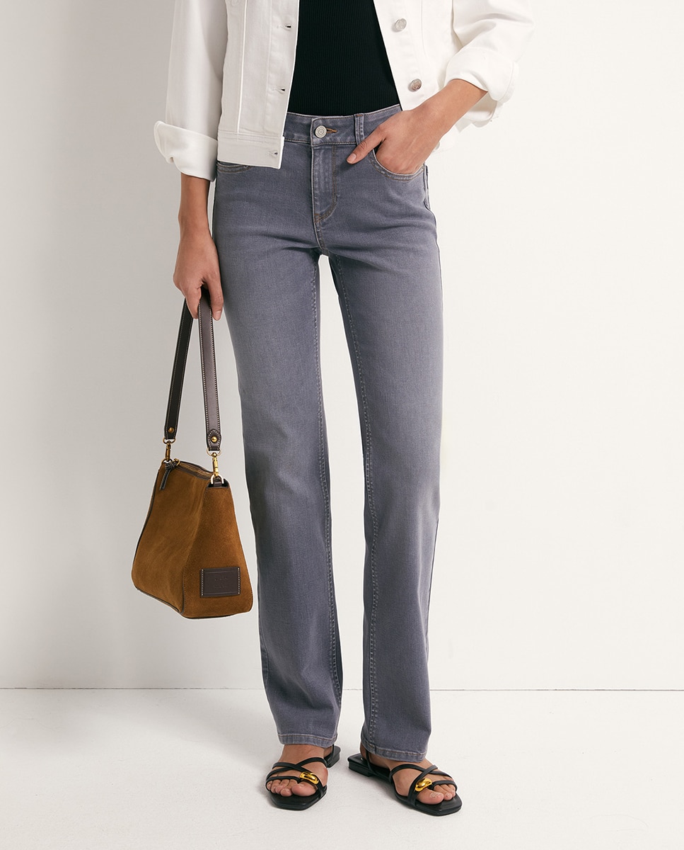 Jeans Straight Justas Cinzento-2