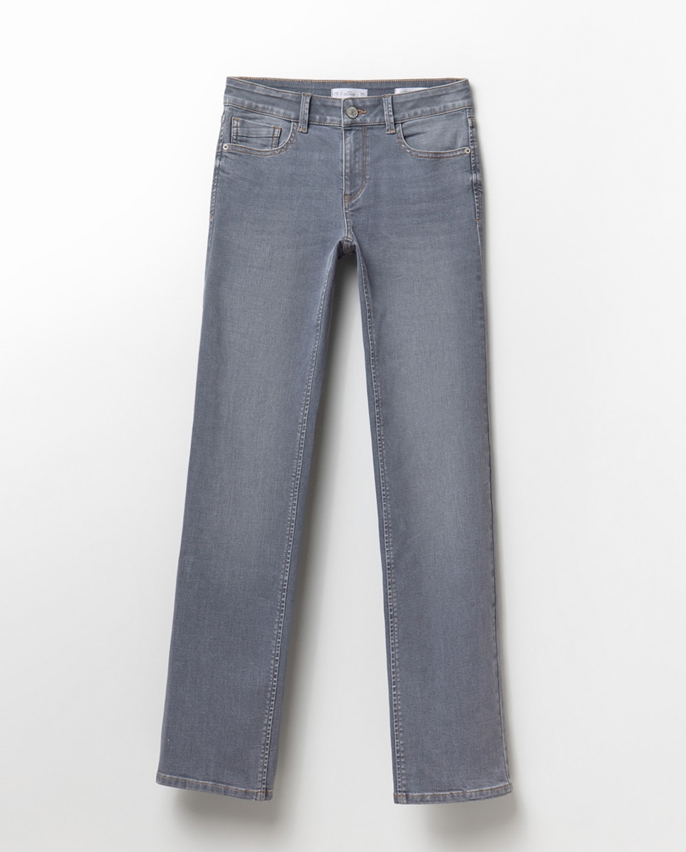 Jeans Straight Justas Cinzento-5