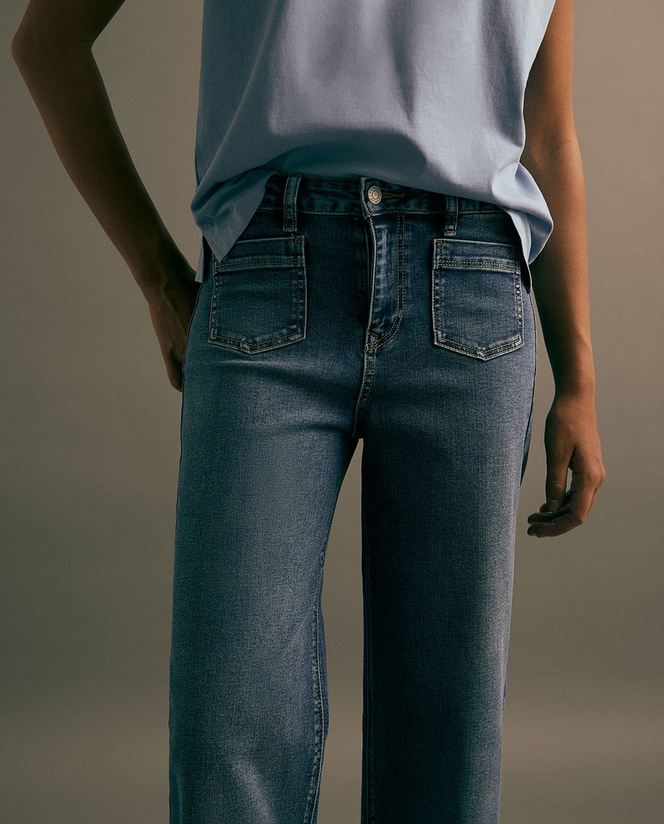 Jeans Straight pelo Tornozelo Azul pálido-2