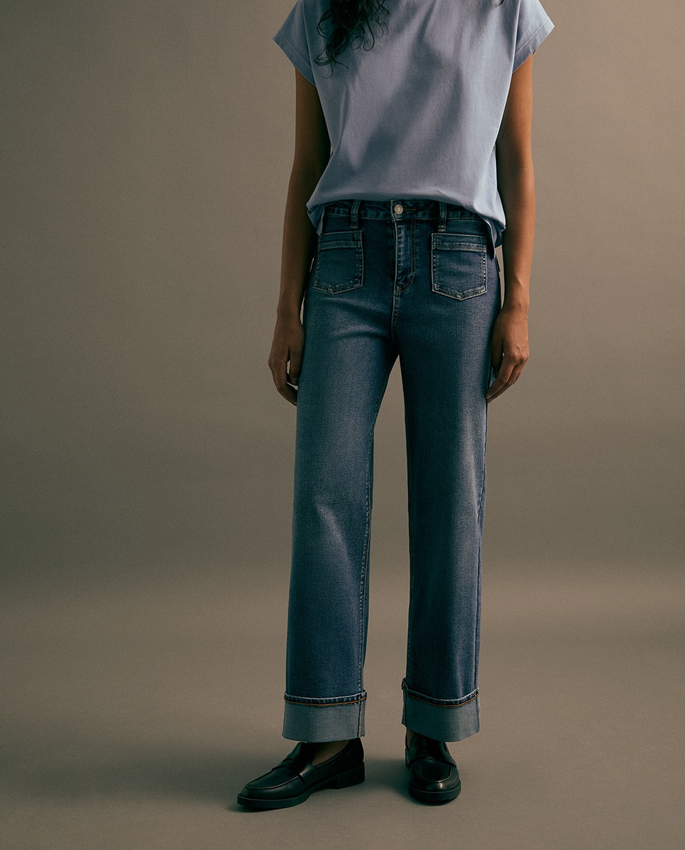 Jeans Straight pelo Tornozelo Azul pálido-3