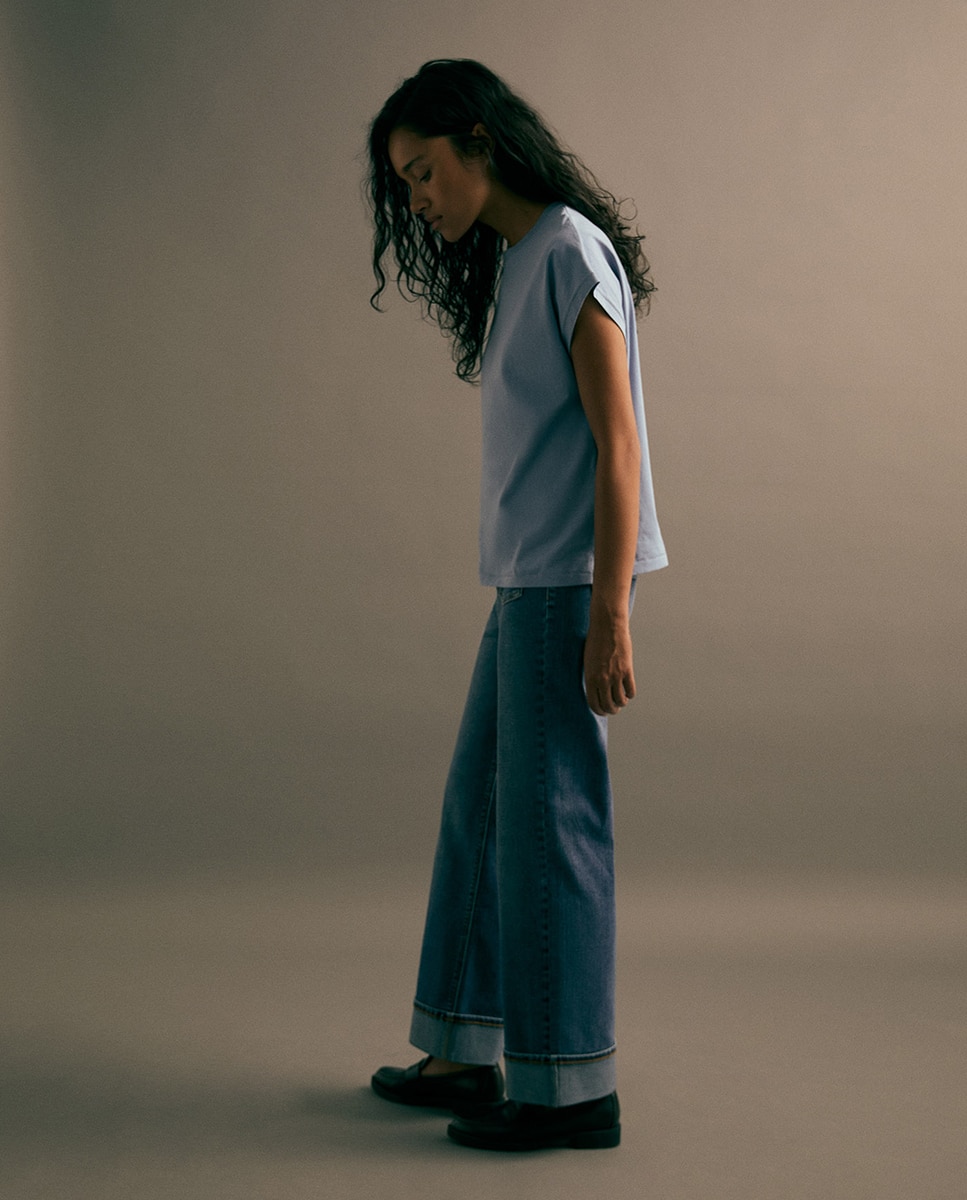Jeans Straight pelo Tornozelo Azul pálido-4