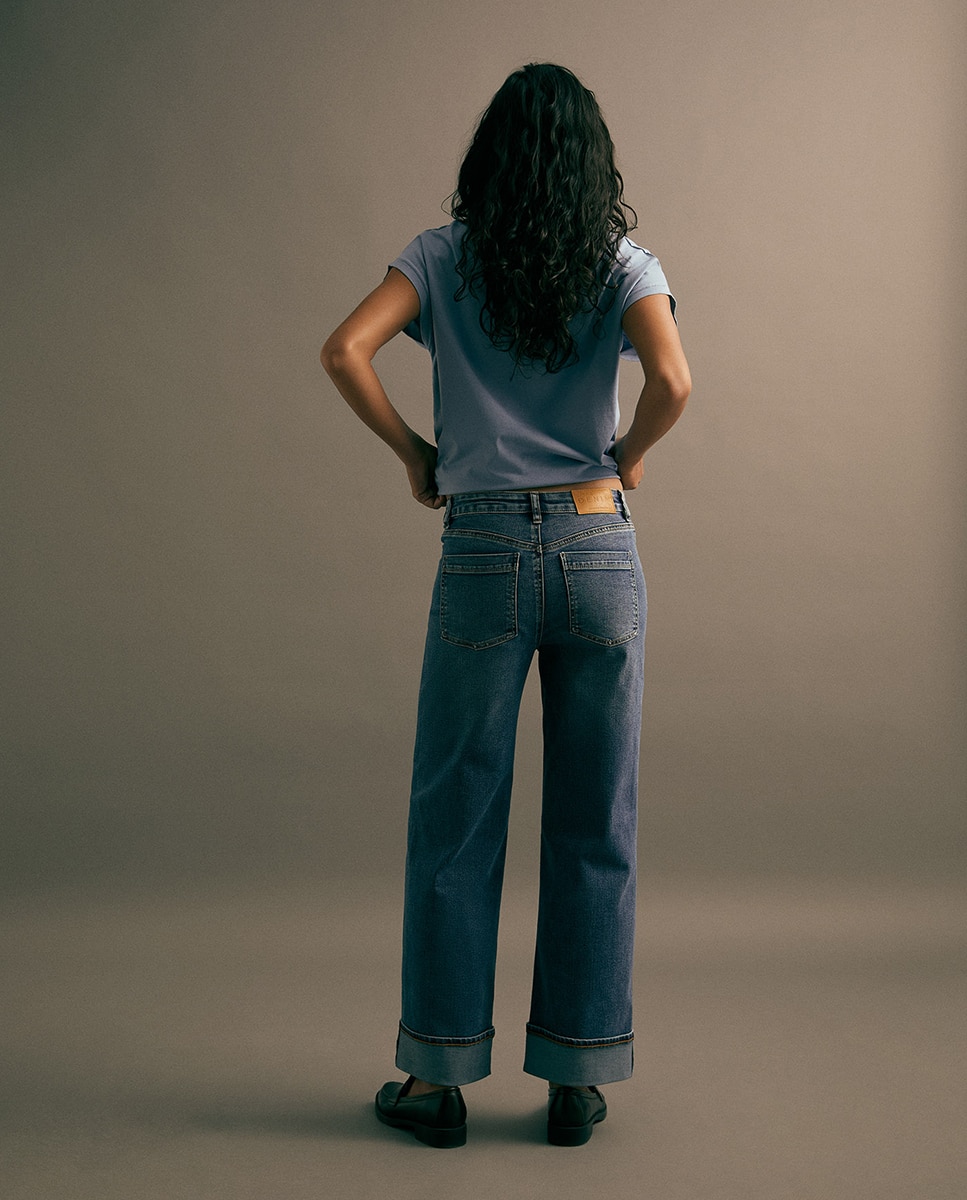 Jeans Straight pelo Tornozelo Azul pálido-5