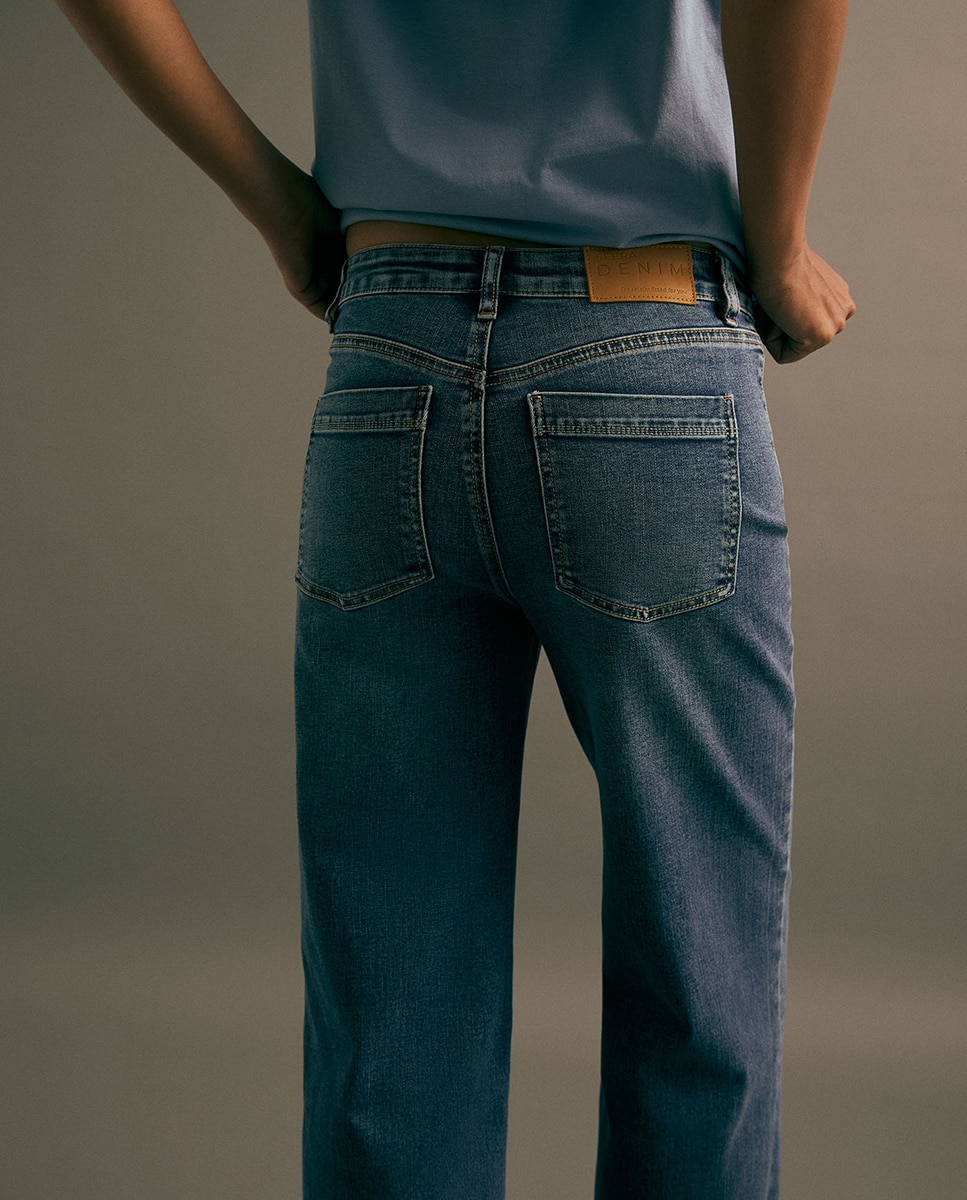 Jeans Straight pelo Tornozelo Azul pálido-6