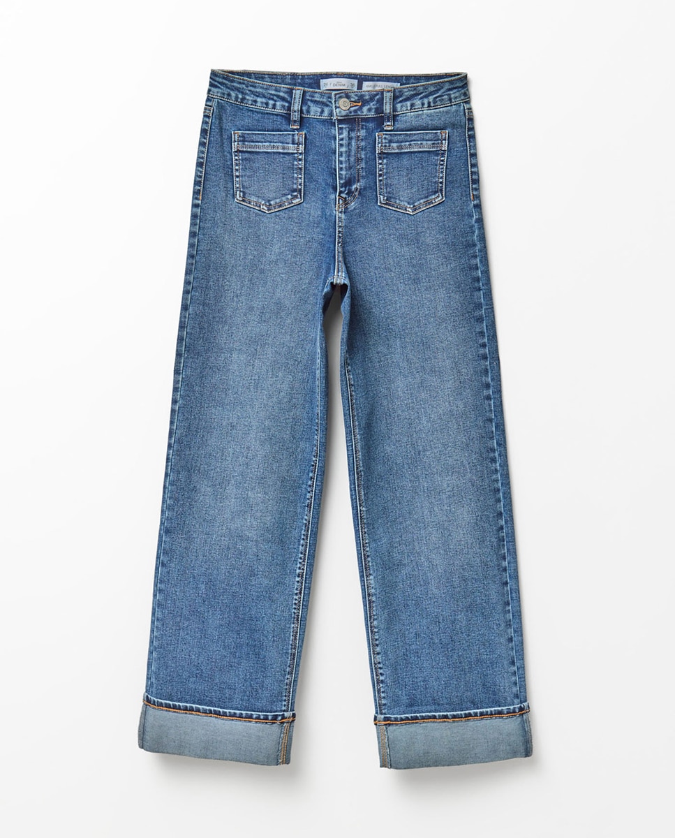 Jeans Straight pelo Tornozelo Azul pálido-7