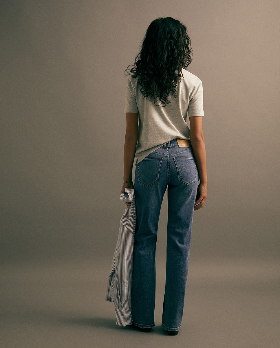 Jeans Straight de Cintura Subida Azul pálido-5