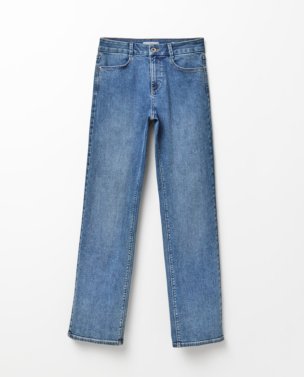 Jeans Straight de Cintura Subida Azul pálido-7