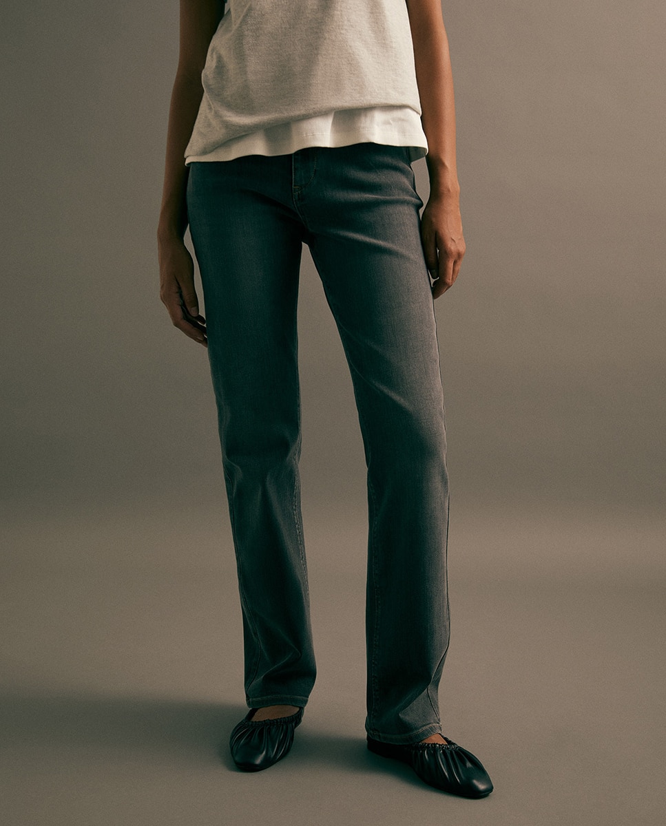 Jeans Straight de Cintura Subida Cinzento-2